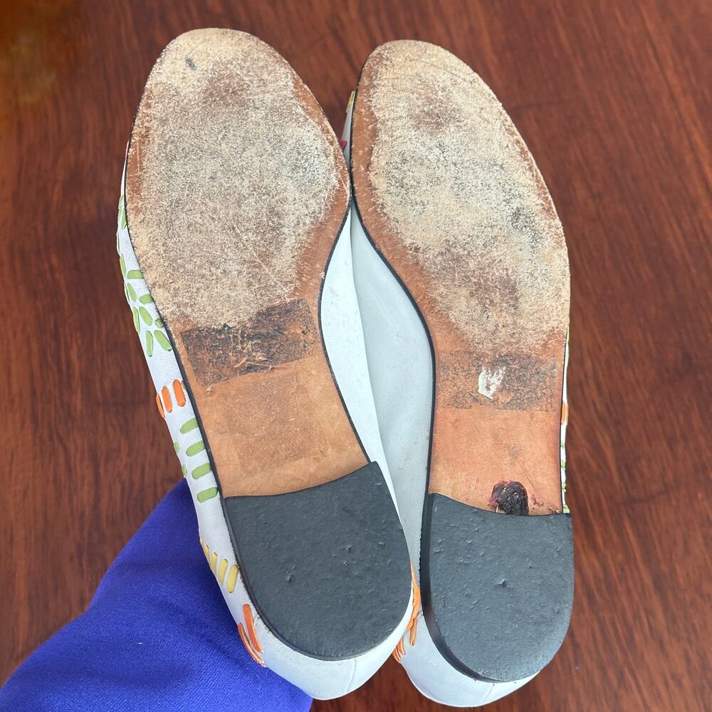 Vintage 80s 37.5 STUART WEITZMAN Multicolor White Western Woven Leather Loafers - Picture 8 of 8